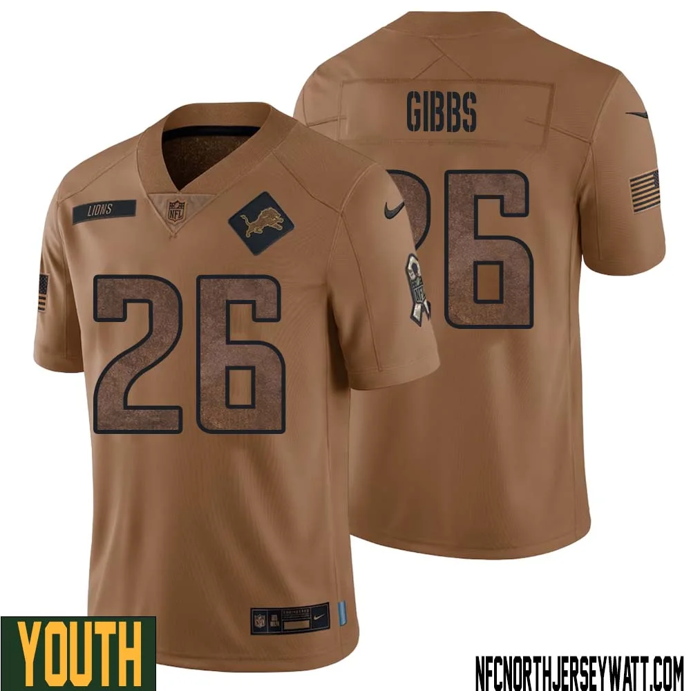 Jahmyr Gibbs No 26 Youth Brown Detroit Lions 2023 Salute To Service Retired Player Limited Jersey 1