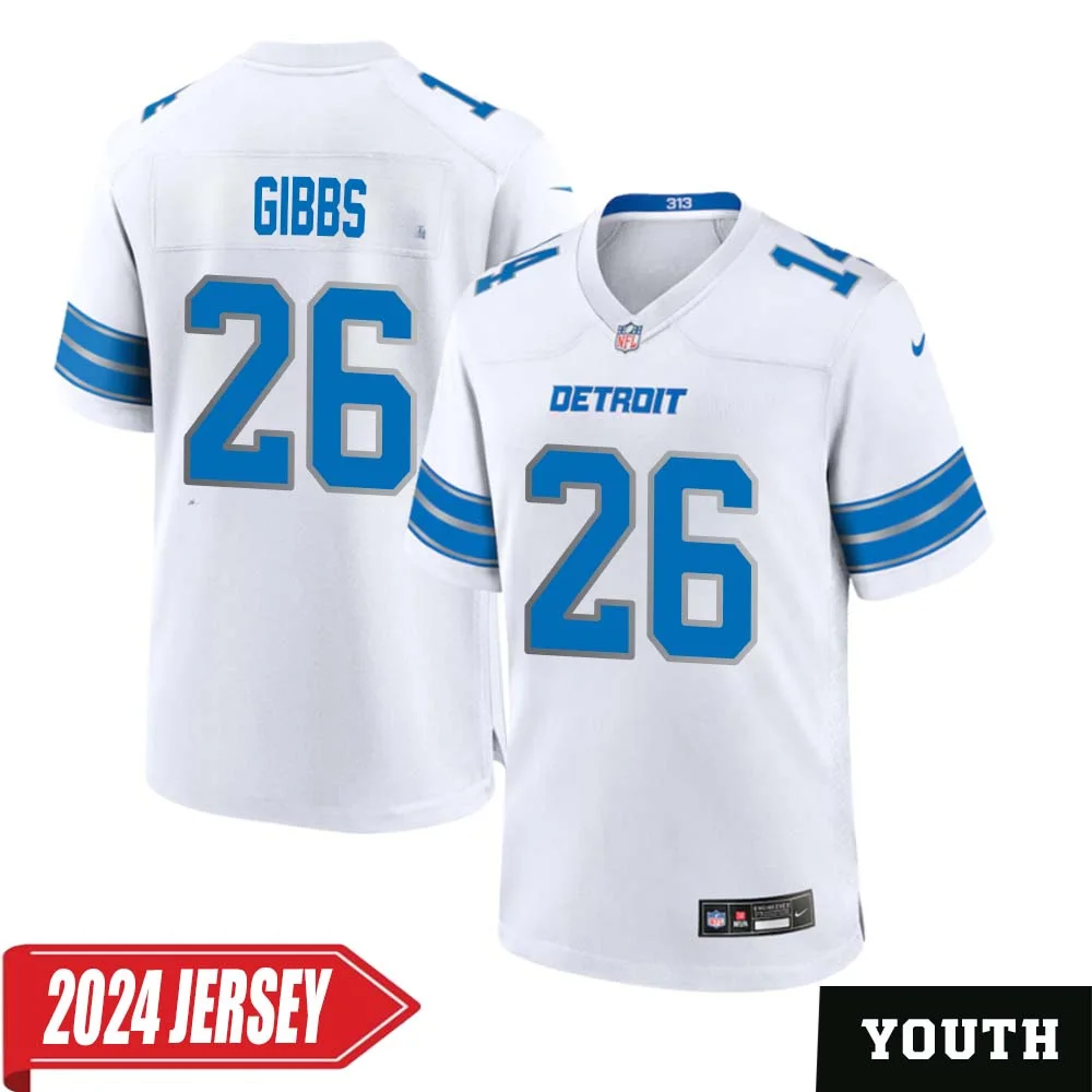 Jahmyr Gibbs No 26 Youth s Detroit Lions Away Game 2024 Jersey White