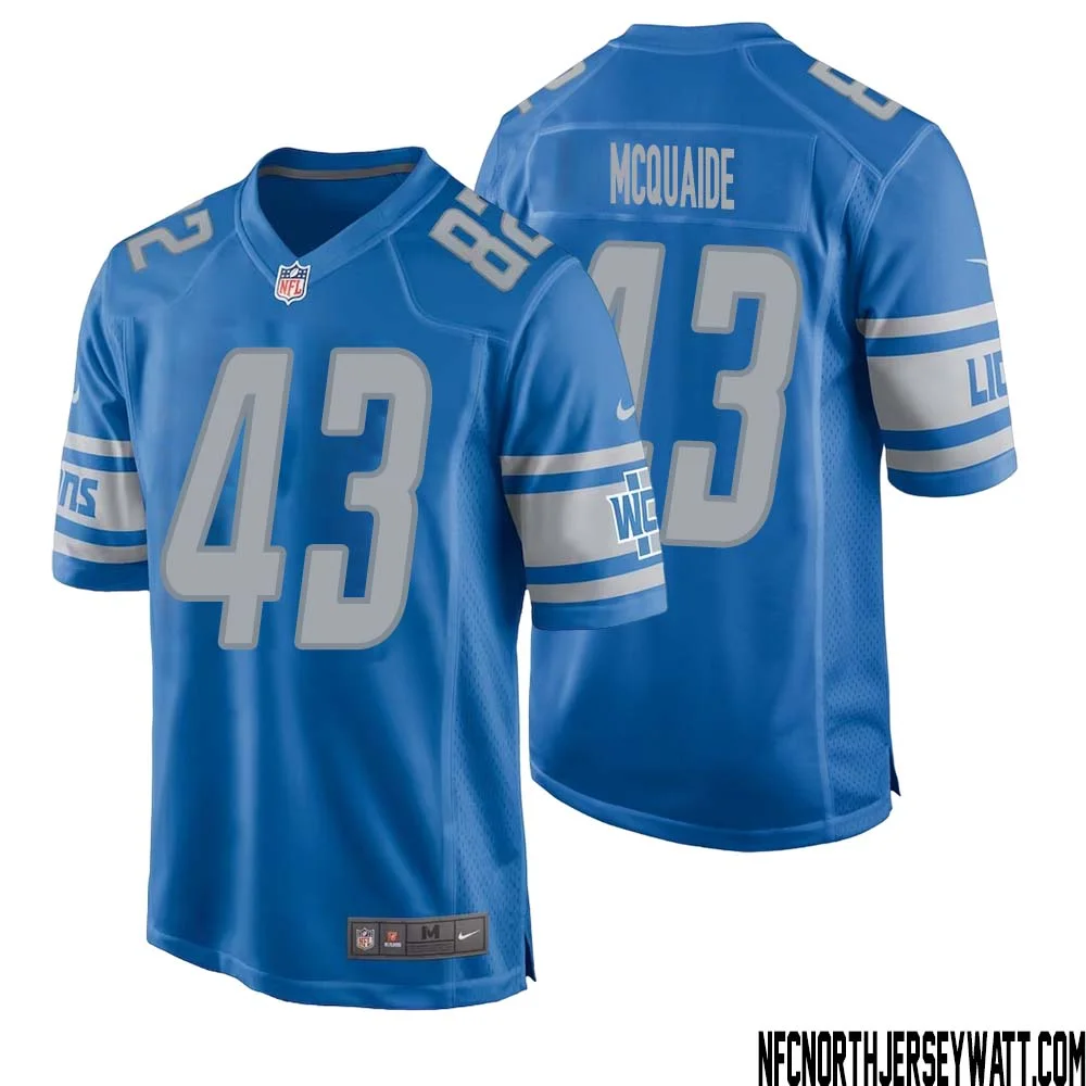 Jake McQuaide No 43 Men Blue Detroit Lions Player Home Game Jersey