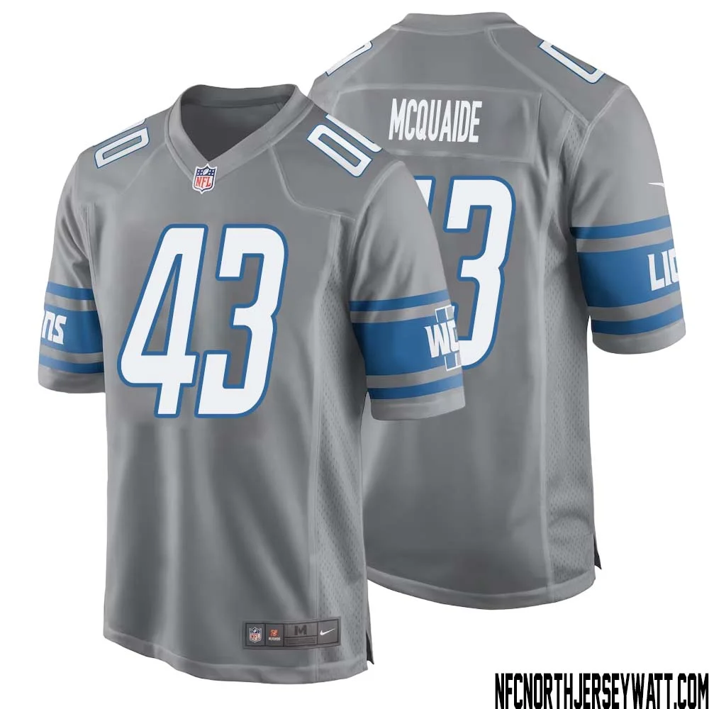 Jake McQuaide No 43 Men Gray Detroit Lions Player Alternate Game Jersey 1