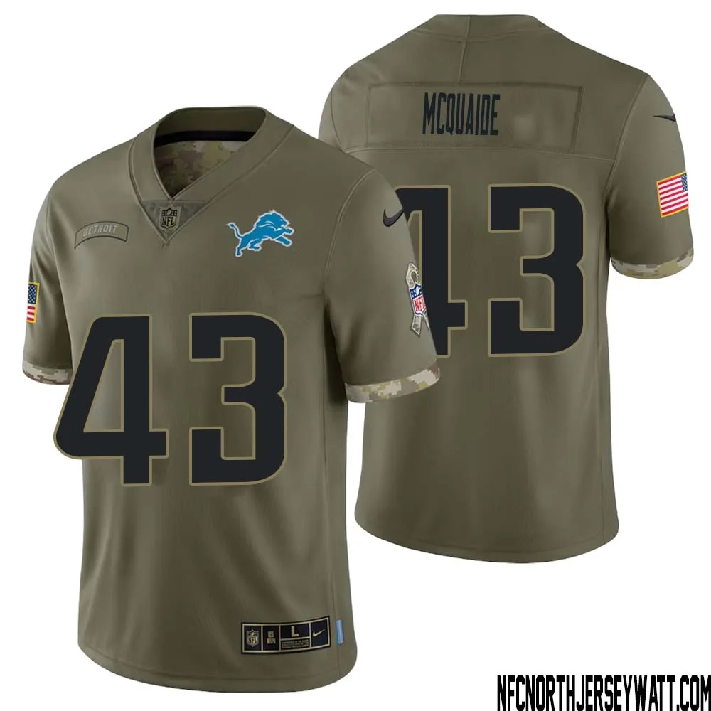 Jake McQuaide No 43 Men Olive Detroit Lions 2022 Salute To Service Retired Player Limited Jersey