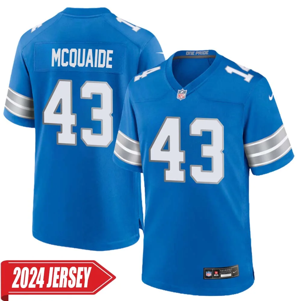 Jake McQuaide No 43 Men s Detroit Lions Home Game 2024 Jersey Blue