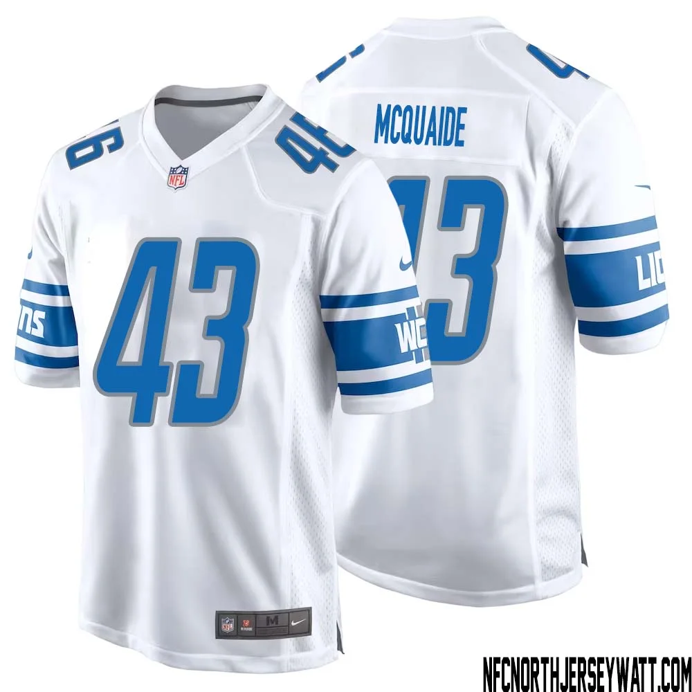 Jake McQuaide No 43 Men White Detroit Lions Player Away Game Jersey