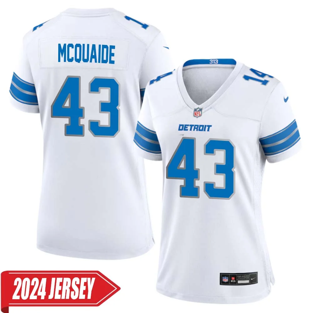 Jake McQuaide No 43 Woman s Detroit Lions Away Game 2024 Jersey White