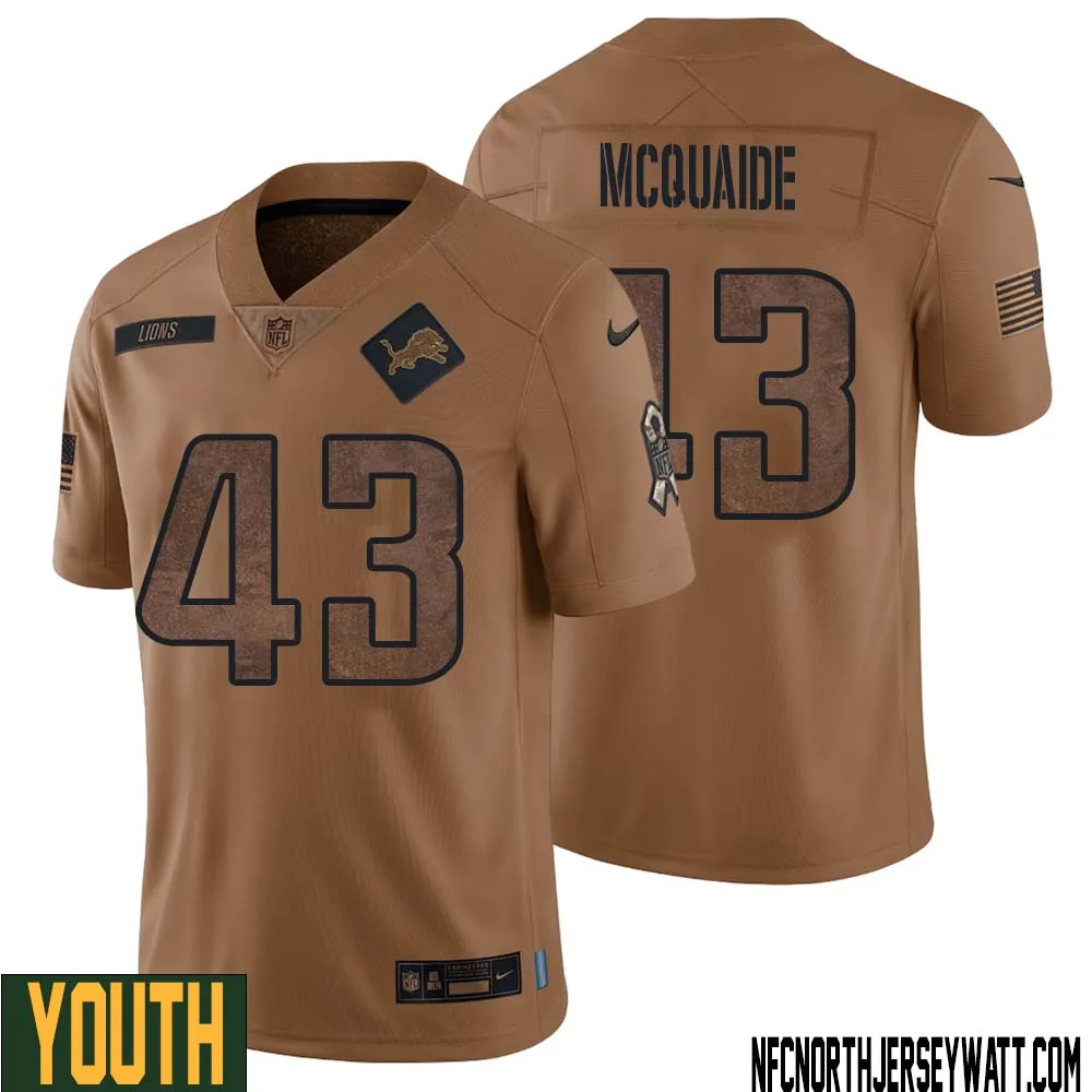 Jake McQuaide No 43 Youth Brown Detroit Lions 2023 Salute To Service Retired Player Limited Jersey 1