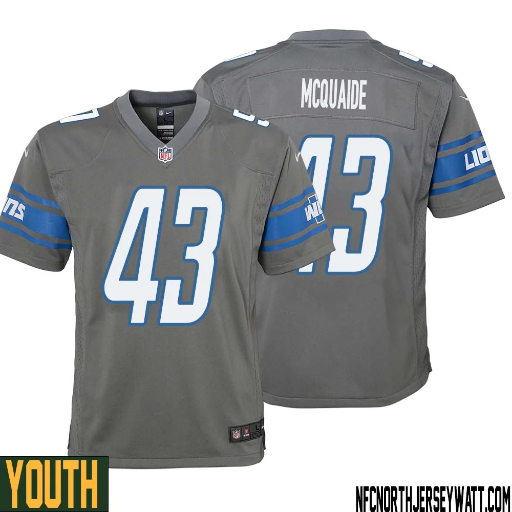 Jake McQuaide No 43 Youth Gray Detroit Lions Player Alternate Game Jersey