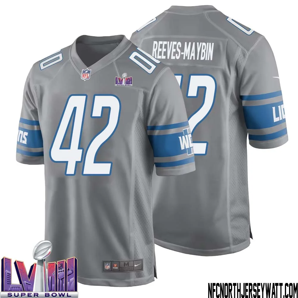 Jalen Reeves Maybin No 42 Men Grey Detroit Lions Player Super Bowl LVIII Alternate Game Jersey 1