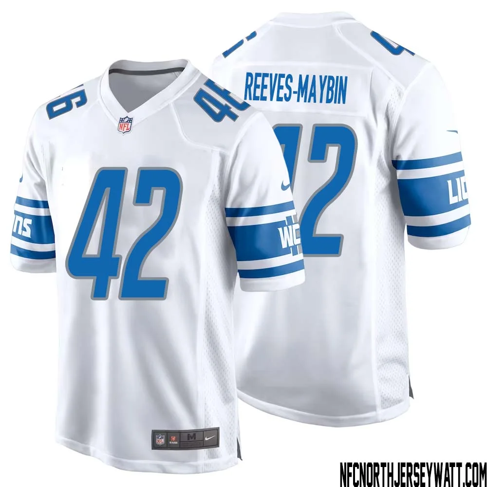 Jalen Reeves Maybin No 42 Men White Detroit Lions Player Away Game Jersey 1