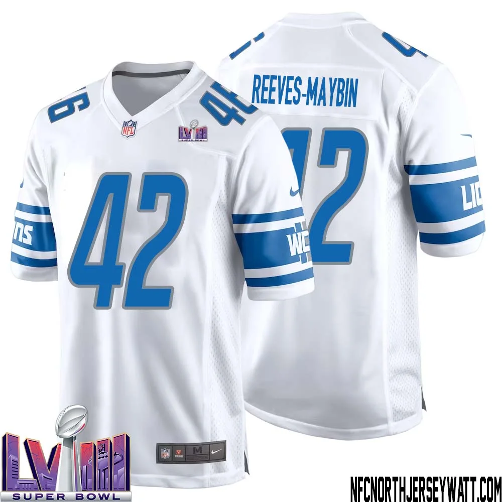 Jalen Reeves Maybin No 42 Men White Detroit Lions Player Super Bowl LVIII Away Game Jersey