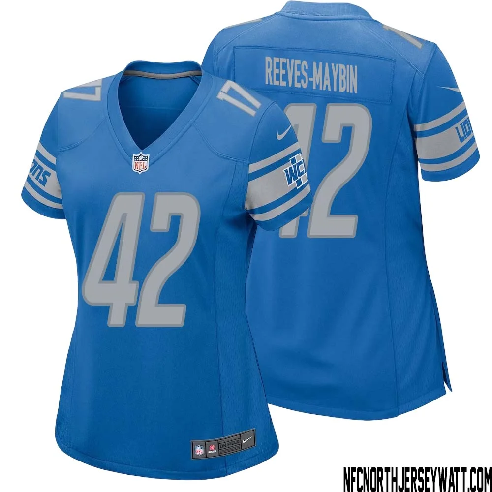 Jalen Reeves Maybin No 42 Women Blue Detroit Lions Player Home Game Jersey