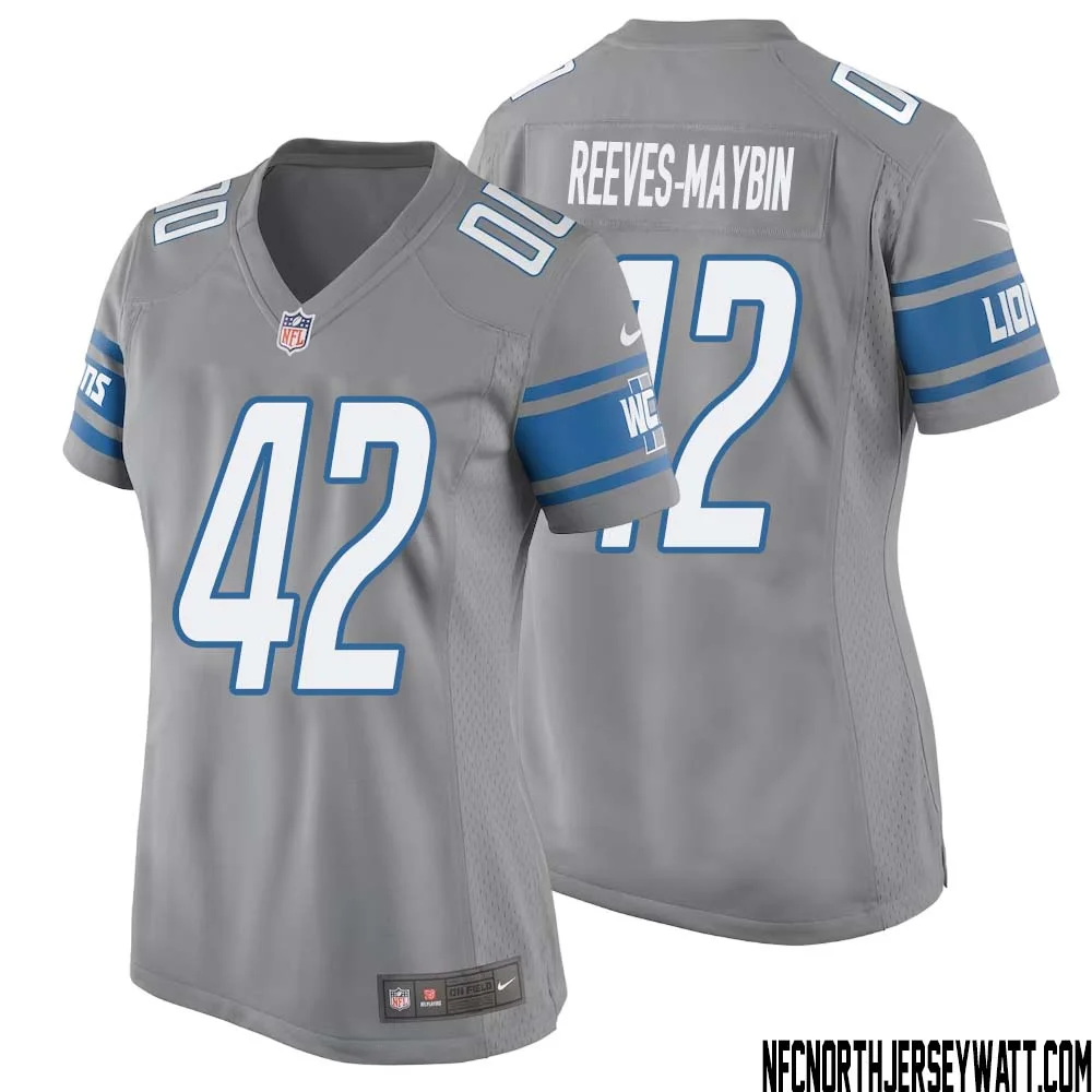 Jalen Reeves Maybin No 42 Women Gray Detroit Lions Player Alternate Game Jersey