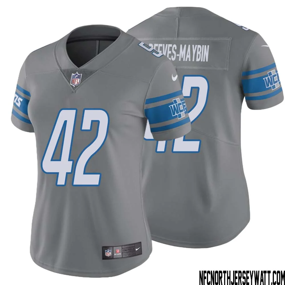 Jalen Reeves Maybin No 42 Women Steel Detroit Lions Vapor Untouchable Color Rush Limited Player Jersey
