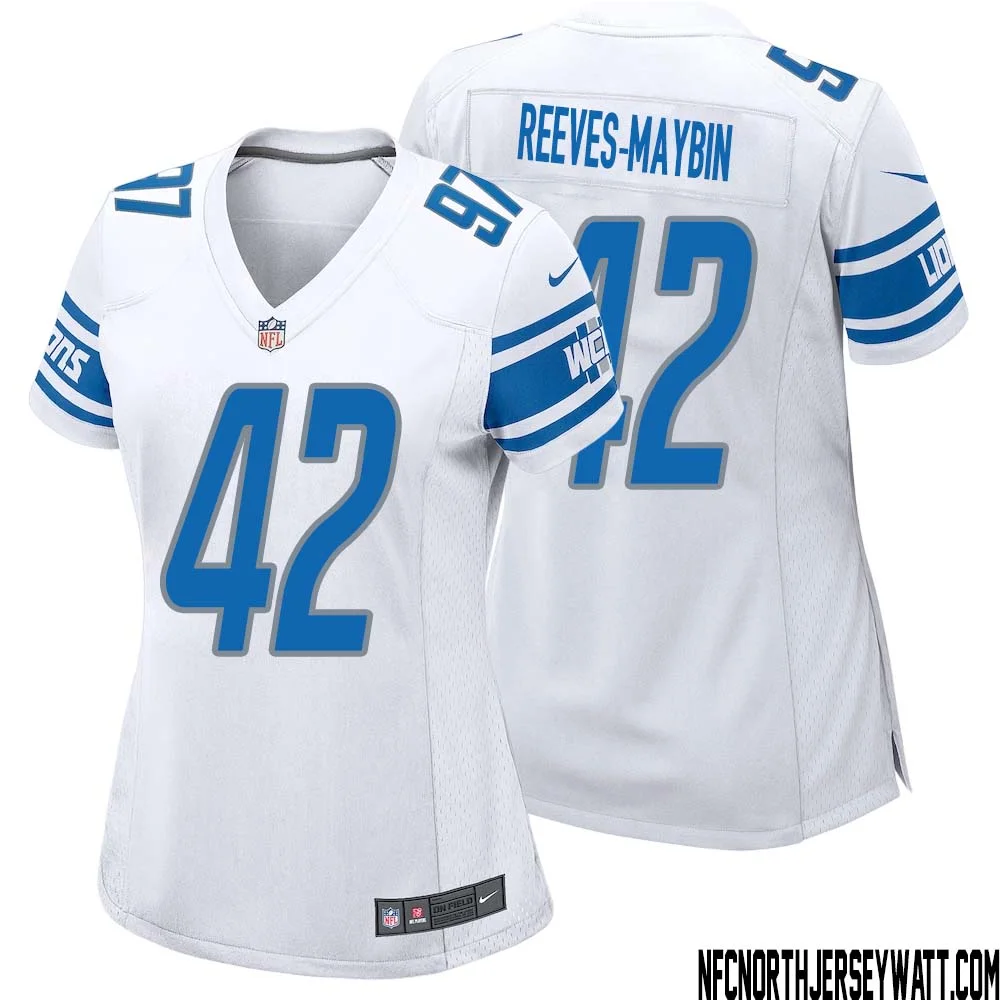 Jalen Reeves Maybin No 42 Women White Detroit Lions Player Away Game Jersey 1