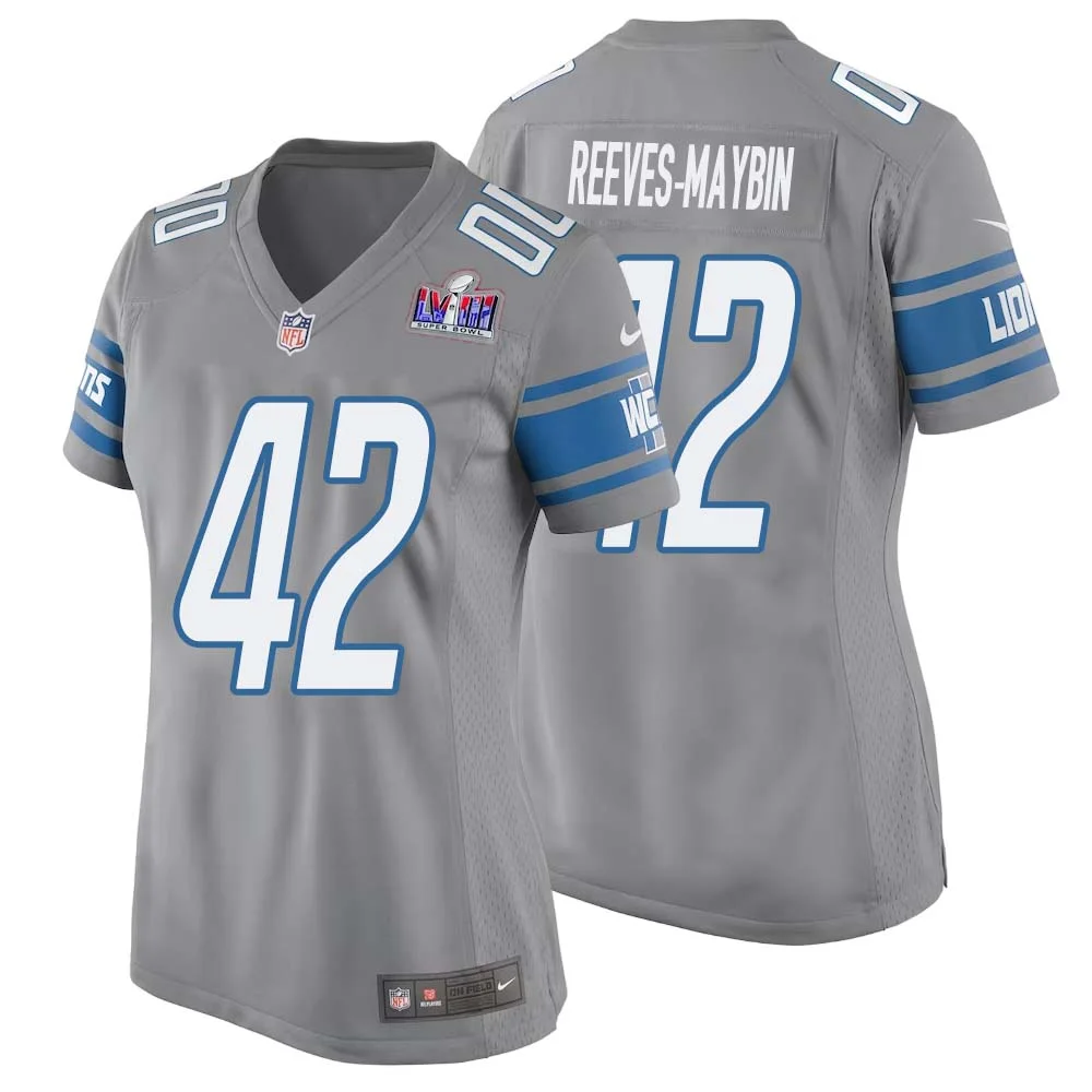 Jalen Reeves Maybin No 42 Womens Custom Gray Detroit Lions Alternate Super Bowl LVIII Game Jersey