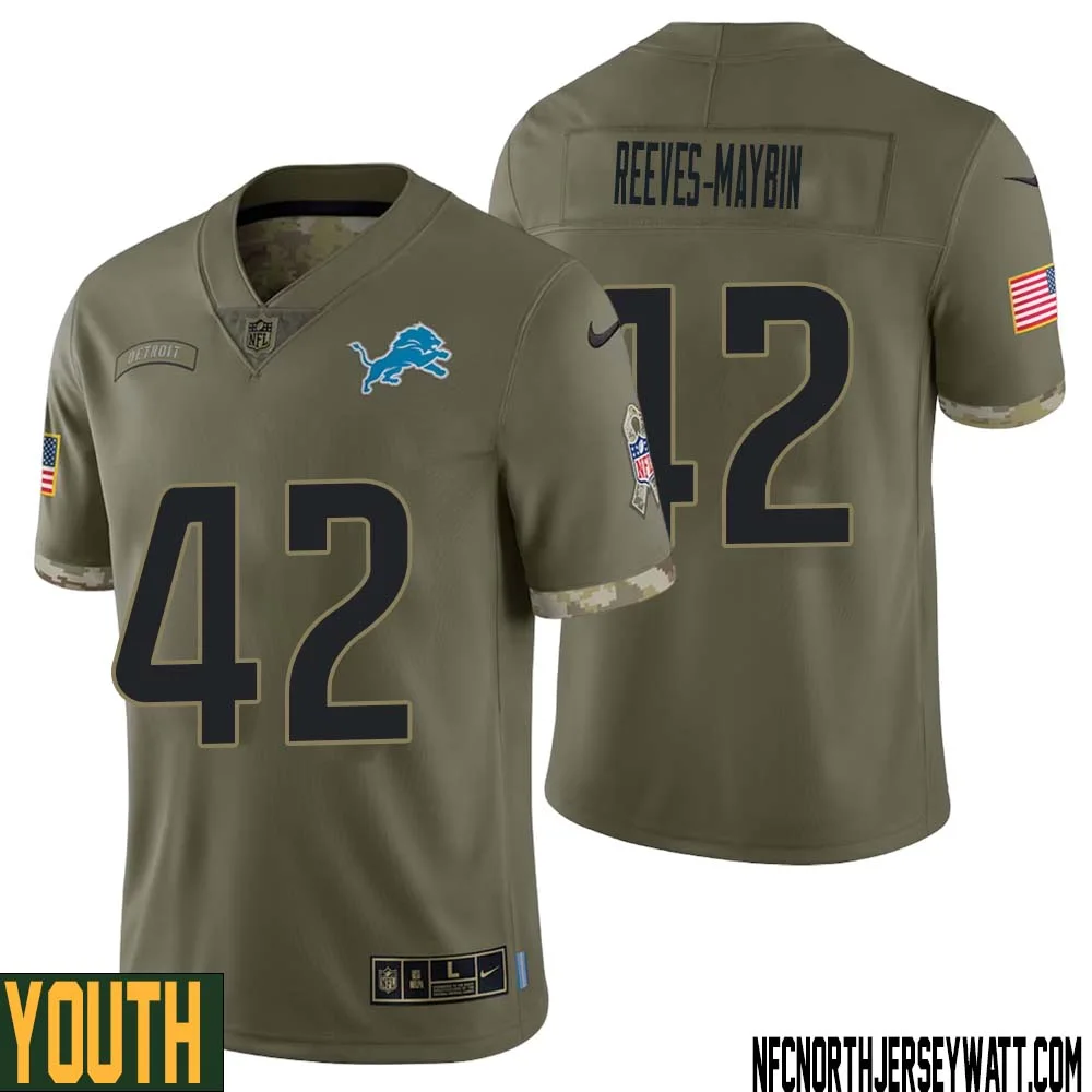 Jalen Reeves Maybin No 42 Youth Olive Detroit Lions 2022 Salute To Service Retired Player Limited Jersey 1