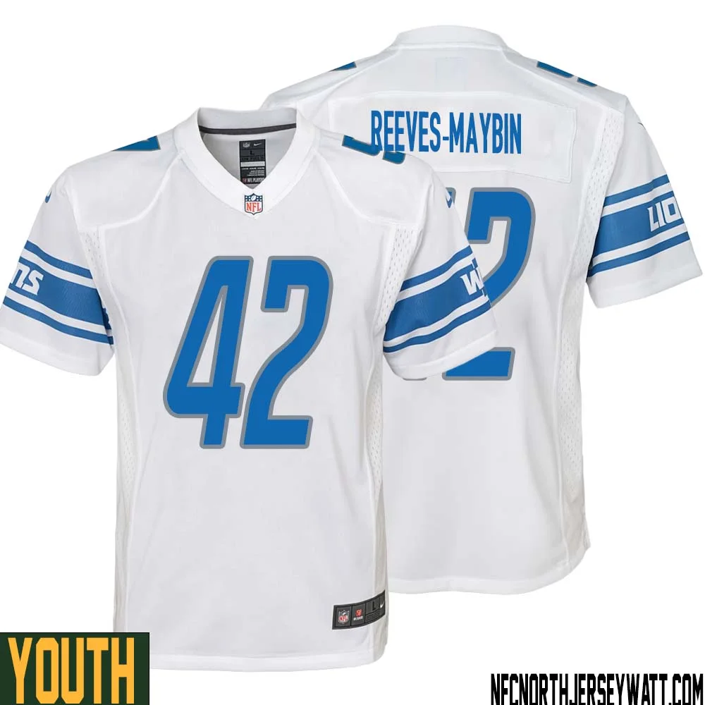 Jalen Reeves Maybin No 42 Youth White Detroit Lions Player Away Game Jersey 1