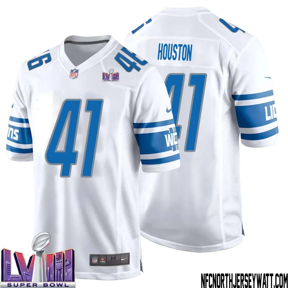 James Houston No 41 Men White Detroit Lions Player Super Bowl LVIII Away Game Jersey