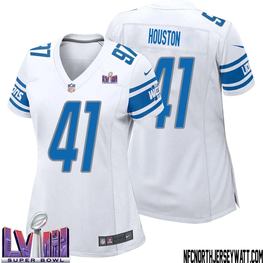 James Houston No 41 Women White Detroit Lions Player Super Bowl LVIII Away Game Jersey