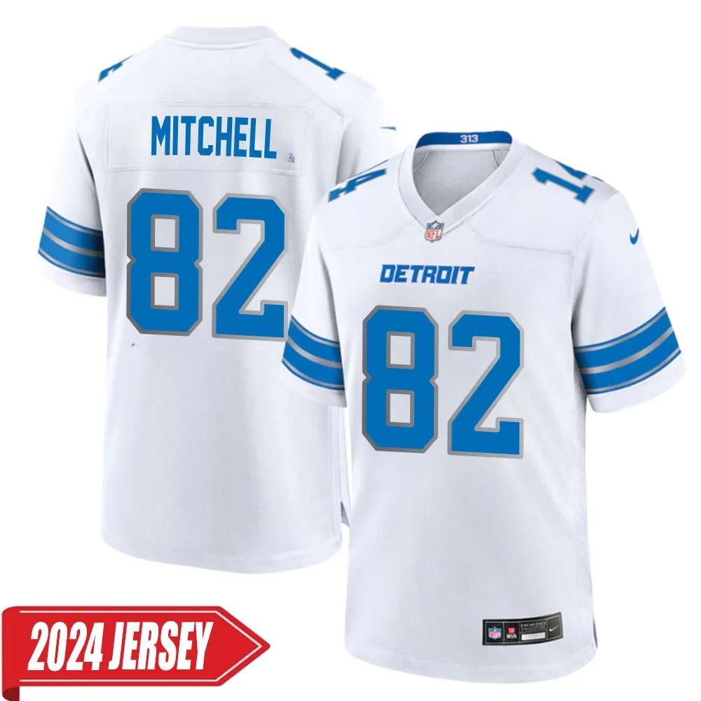 James Mitchell No 82 Men s Detroit Lions Away Game 2024 Jersey White