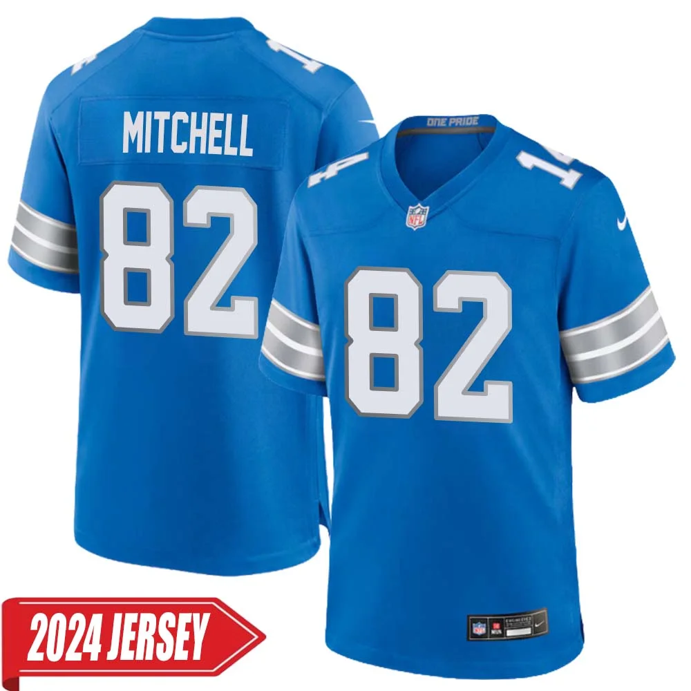 James Mitchell No 82 Men s Detroit Lions Home Game 2024 Jersey Blue