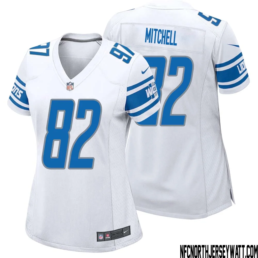 James Mitchell No 82 Women White Detroit Lions Player Away Game Jersey 1