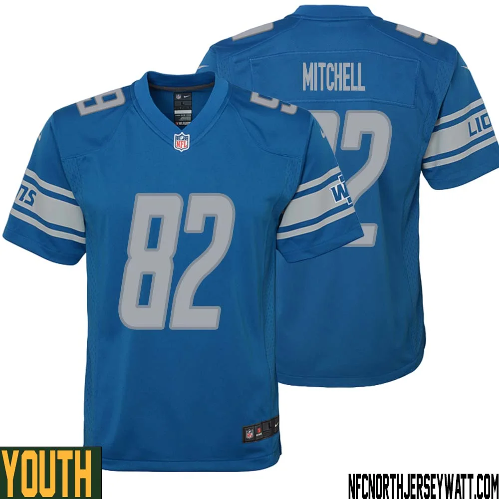 James Mitchell No 82 Youth Blue Detroit Lions Player Home Game Jersey 1