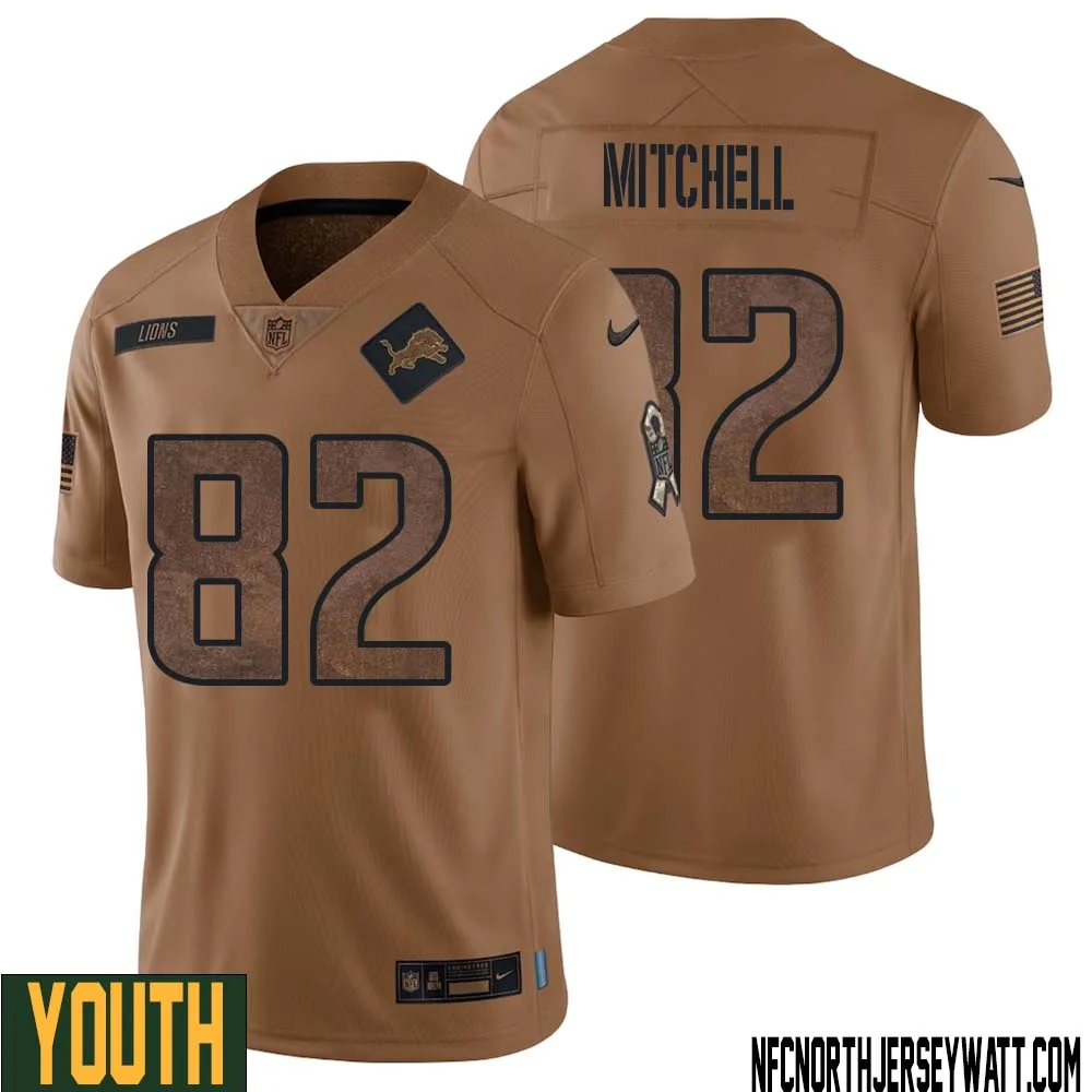 James Mitchell No 82 Youth Brown Detroit Lions 2023 Salute To Service Retired Player Limited Jersey