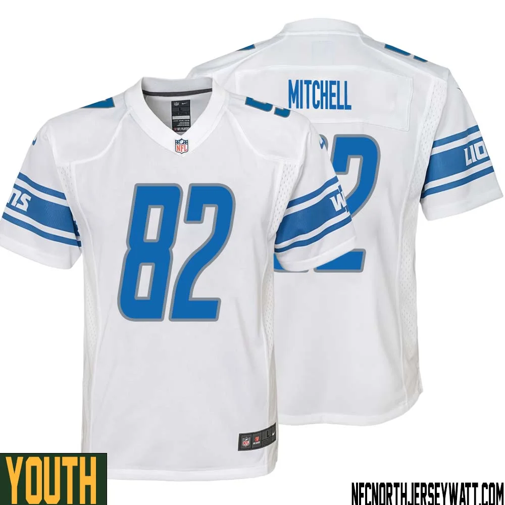 James Mitchell No 82 Youth White Detroit Lions Player Away Game Jersey 1