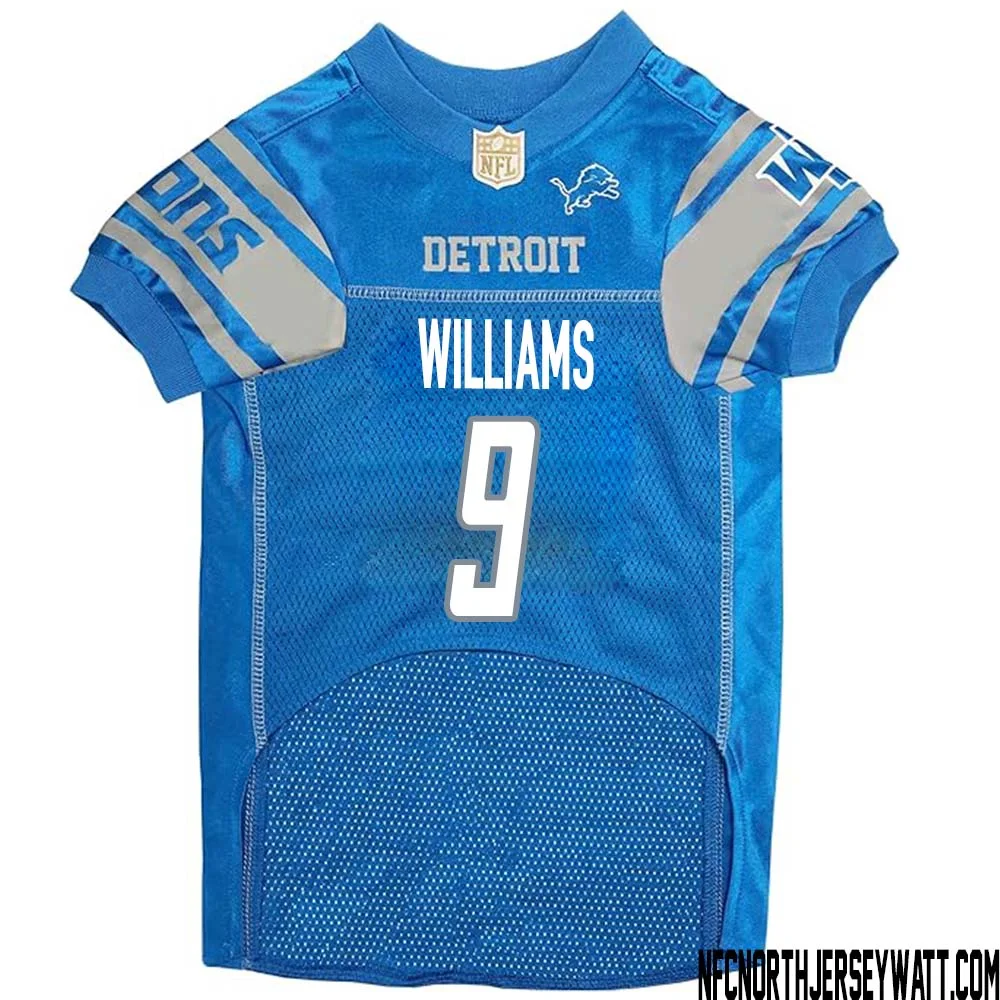 Jameson Williams No 9 Blue Detroit Lions Dog Jersey 1