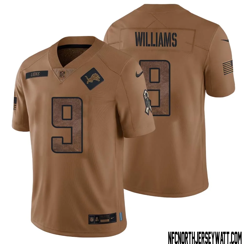 Jameson Williams No 9 Men Brown Detroit Lions 2023 Salute To Service Retired Player Limited Jersey