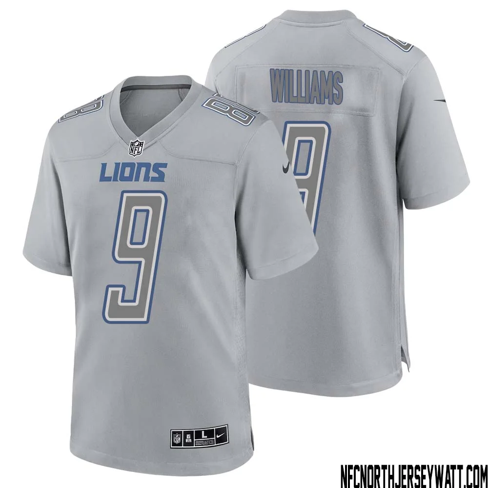 Jameson Williams No 9 Men Gray Detroit Lions Atmosphere Fashion Game Jersey 1