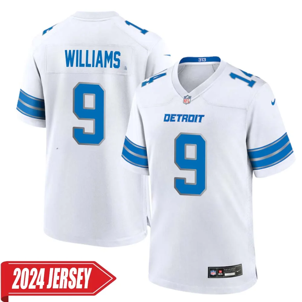 Jameson Williams No 9 Men s Detroit Lions Away Game 2024 Jersey White
