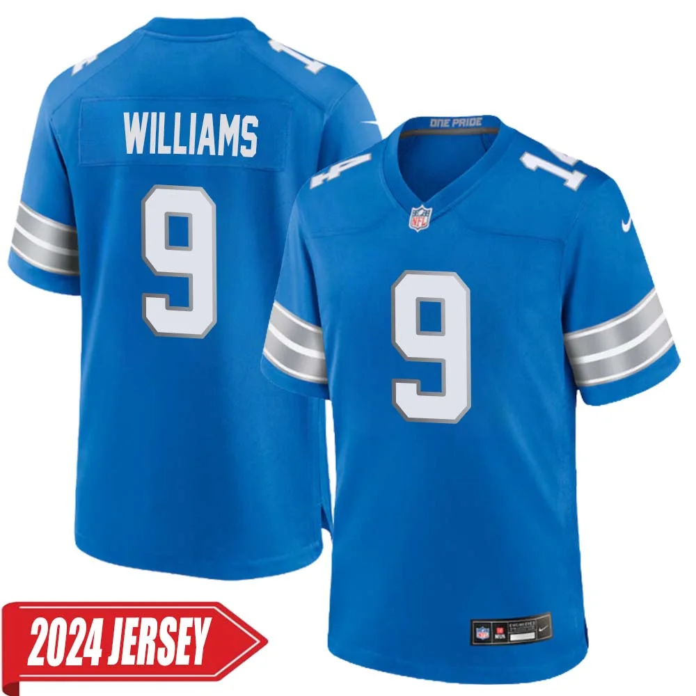 Jameson Williams No 9 Men s Detroit Lions Home Game 2024 Jersey Blue