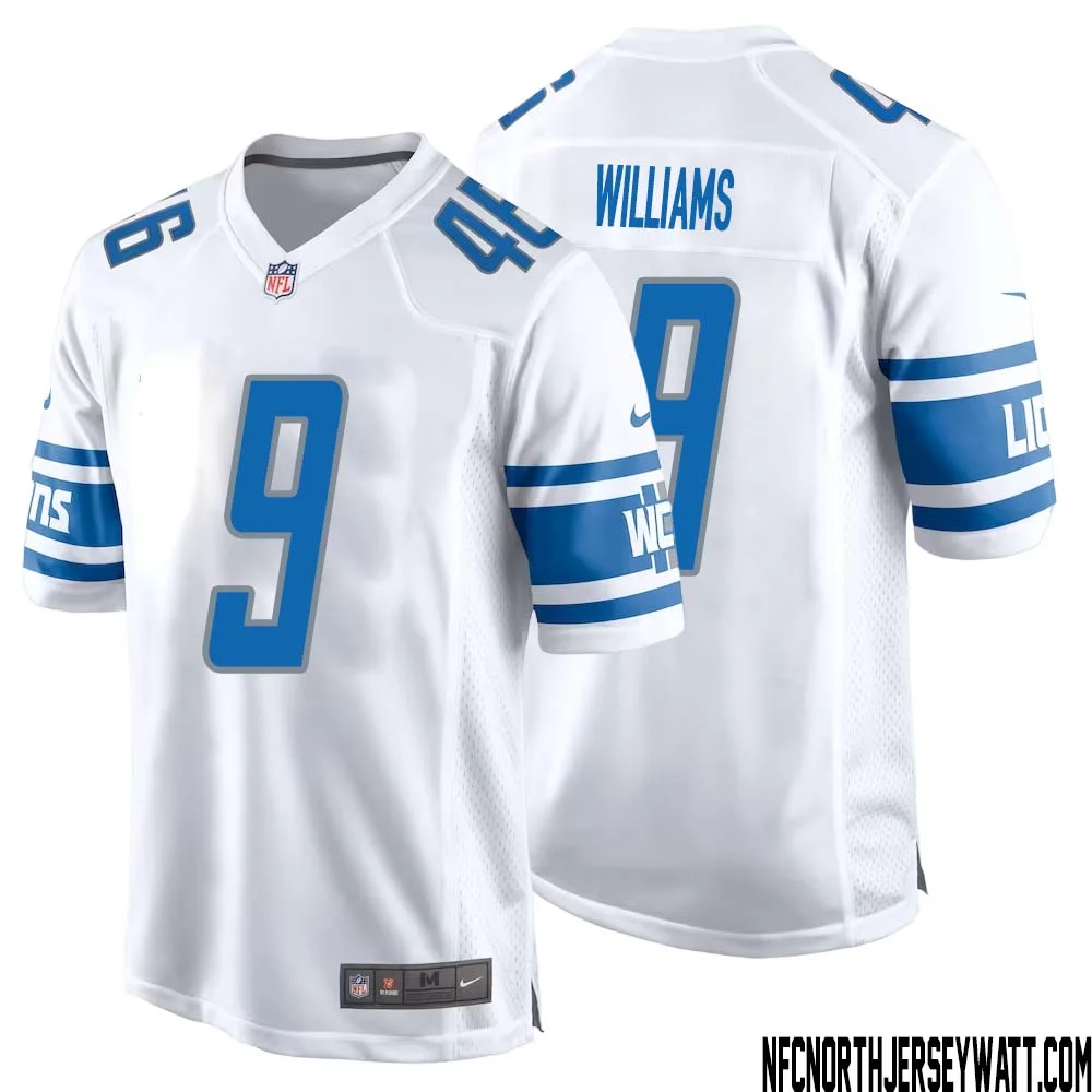Jameson Williams No 9 Men White Detroit Lions Player Away Game Jersey