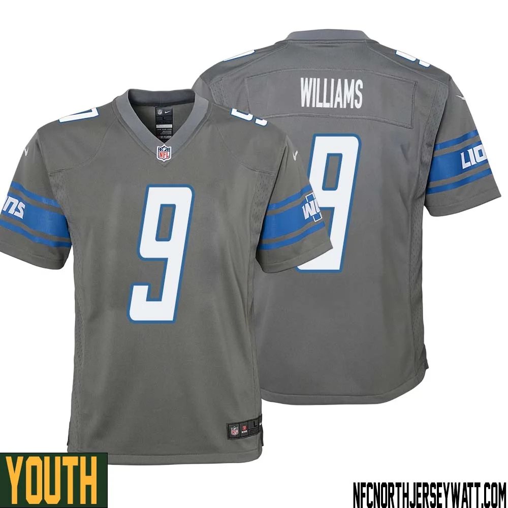 Jameson Williams No 9 Youth Gray Detroit Lions Player Alternate Game Jersey 1