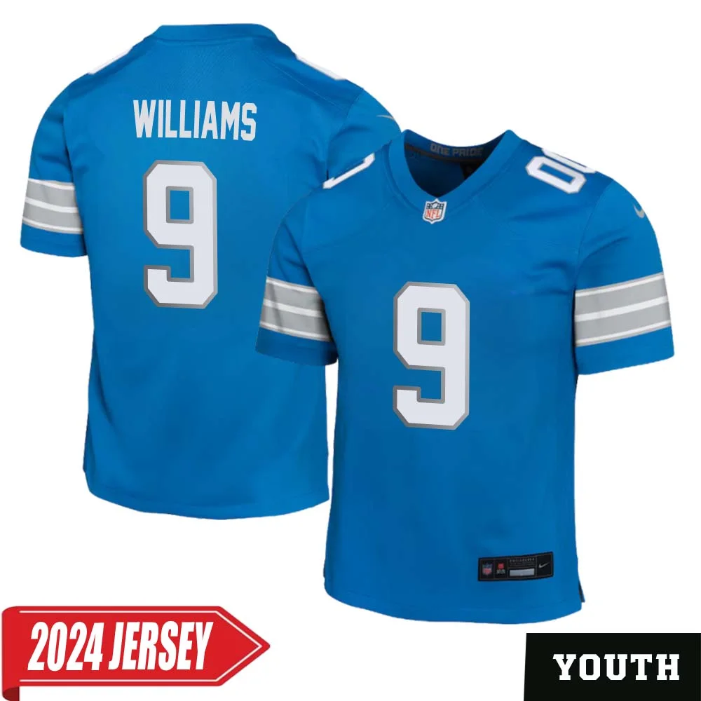Jameson Williams No 9 Youth s Detroit Lions Home Game 2024 Jersey Blue