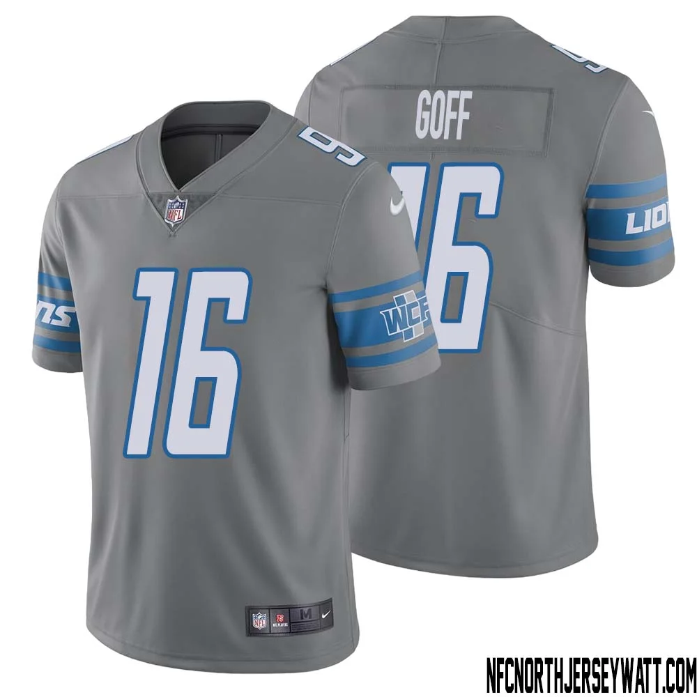 Jared Goff No 16 Men Steel Detroit Lions Vapor Untouchable Color Rush Limited Player Jersey