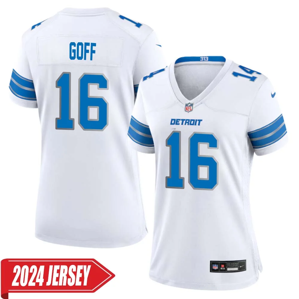 Jared Goff No 16 Woman s Detroit Lions Away Game 2024 Jersey White
