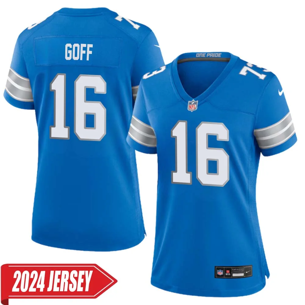 Jared Goff No 16 Woman s Detroit Lions Home Game 2024 Jersey Blue