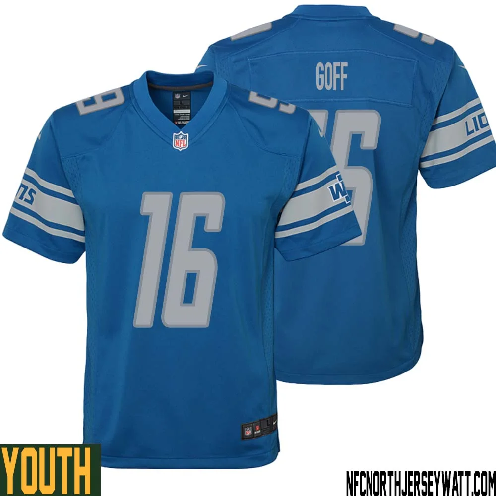 Jared Goff No 16 Youth Blue Detroit Lions Player Home Game Jersey