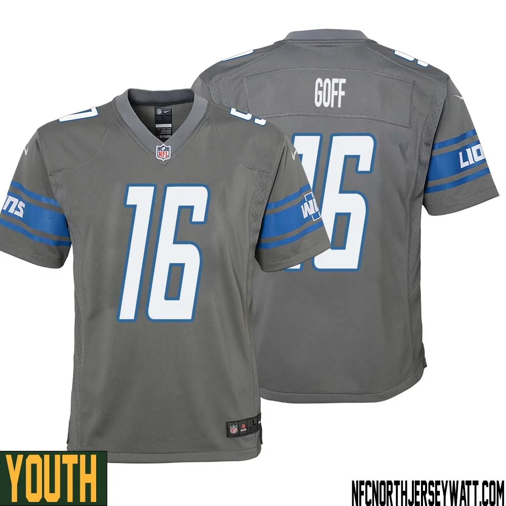 Jared Goff No 16 Youth Gray Detroit Lions Player Alternate Game Jersey