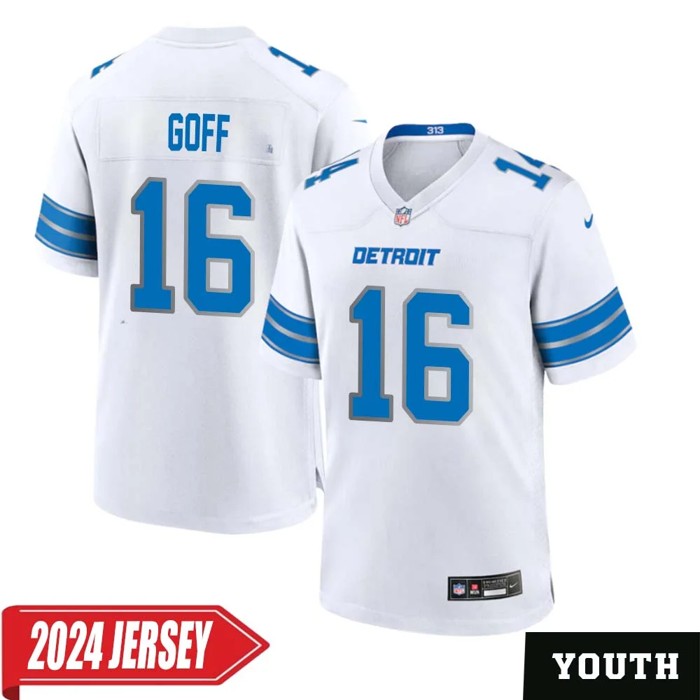 Jared Goff No 16 Youth s Detroit Lions Away Game 2024 Jersey White