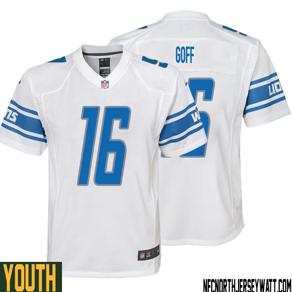Jared Goff No 16 Youth White Detroit Lions Player Away Game Jersey
