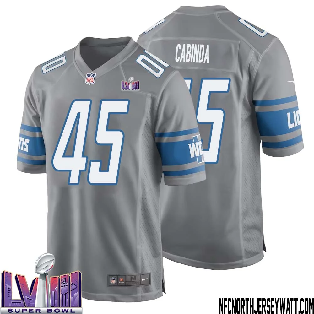 Jason Cabinda No 45 Men Grey Detroit Lions Player Super Bowl LVIII Alternate Game Jersey 1