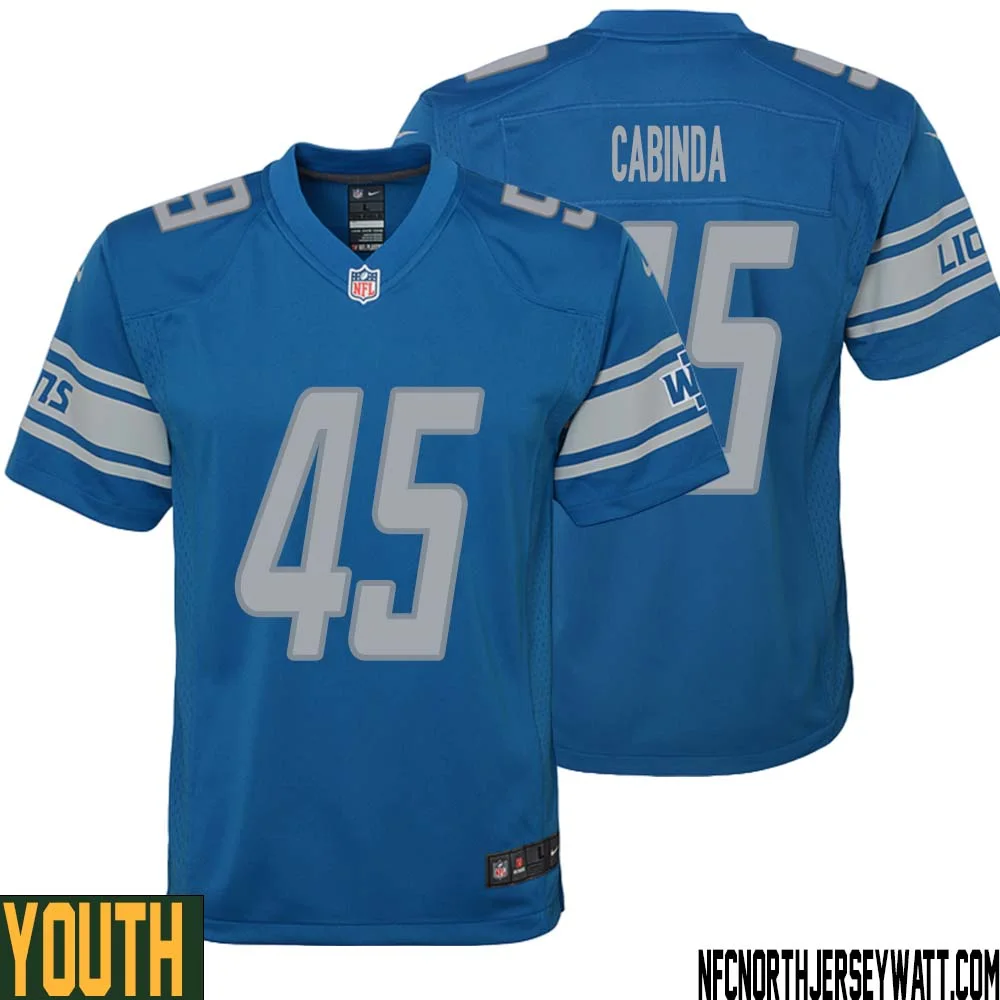 Jason Cabinda No 45 Youth Blue Detroit Lions Player Home Game Jersey 1