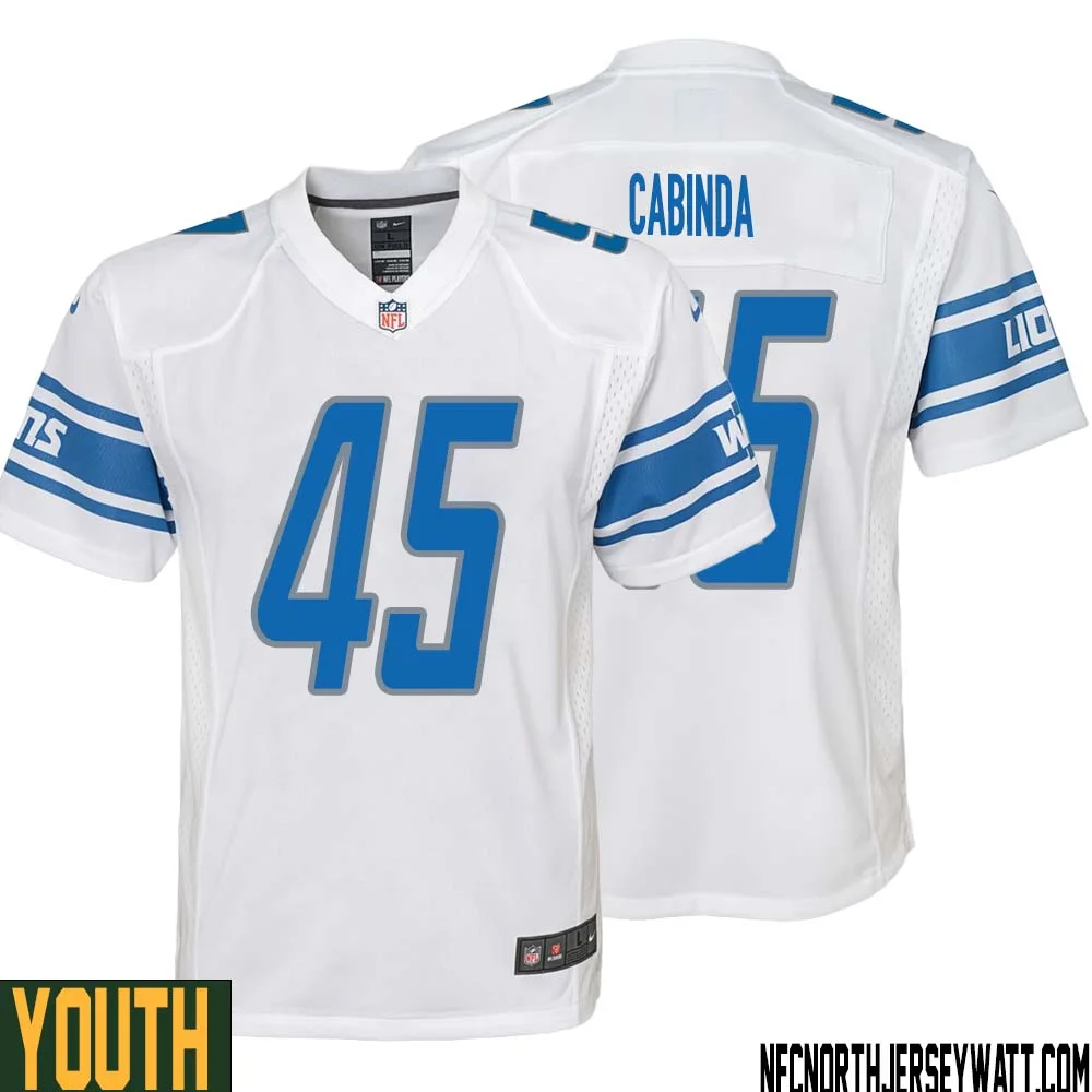 Jason Cabinda No 45 Youth White Detroit Lions Player Away Game Jersey