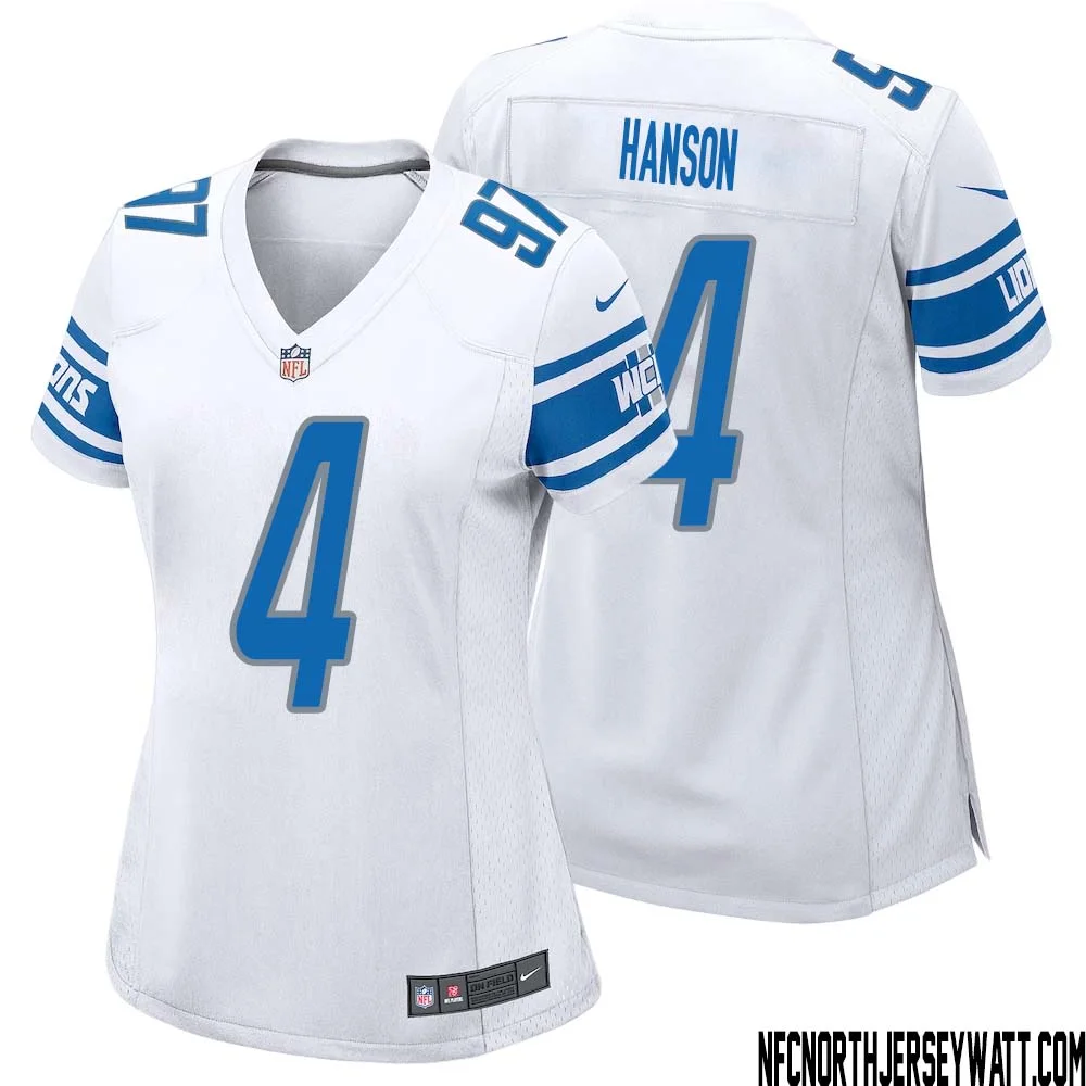 Jason Hanson No 4 Women White Detroit Lions Player Away Game Jersey