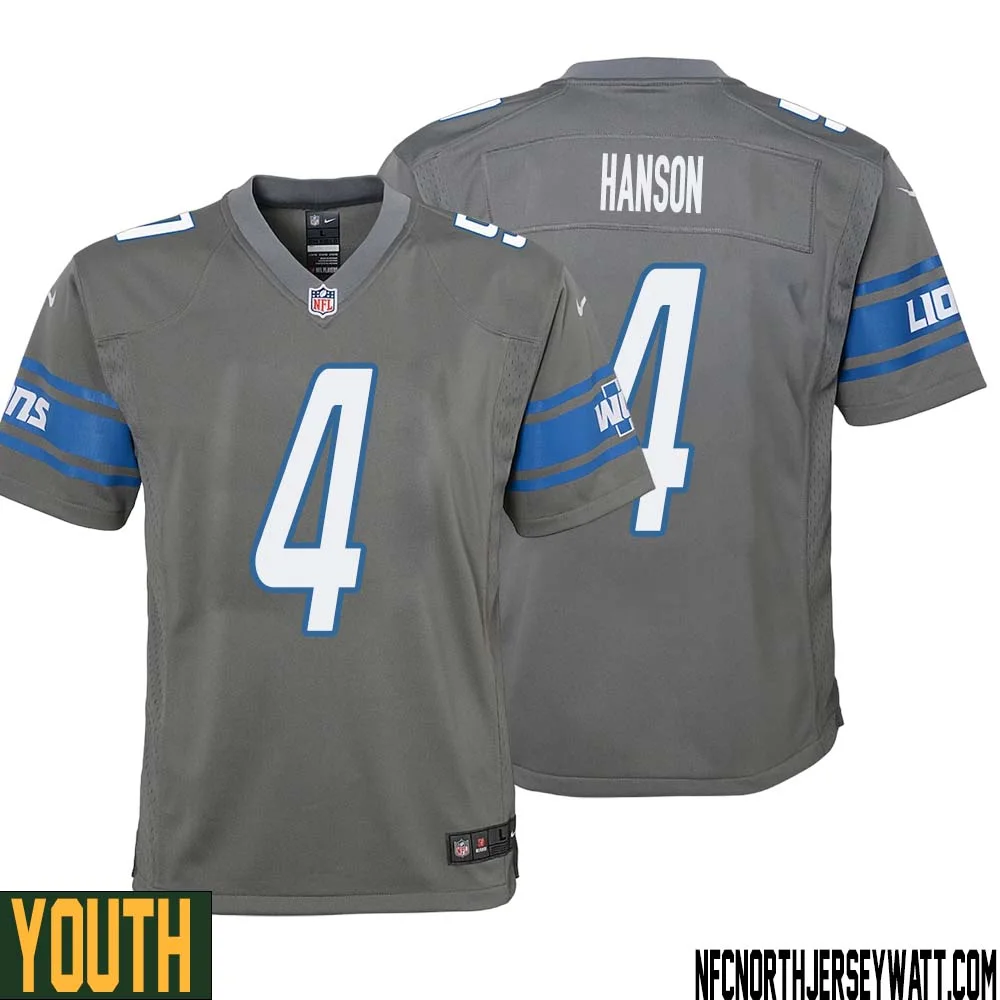 Jason Hanson No 4 Youth Gray Detroit Lions Player Alternate Game Jersey 1