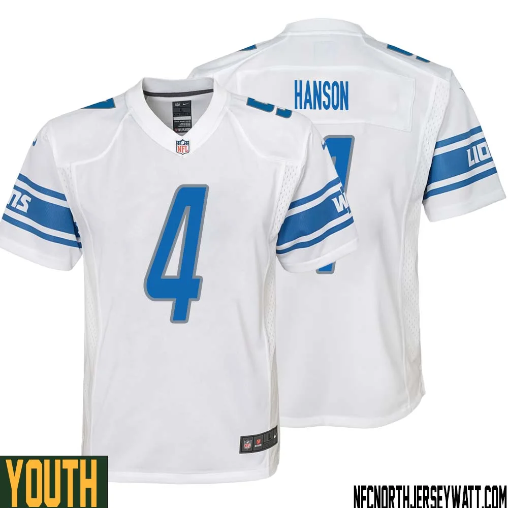 Jason Hanson No 4 Youth White Detroit Lions Player Away Game Jersey 1