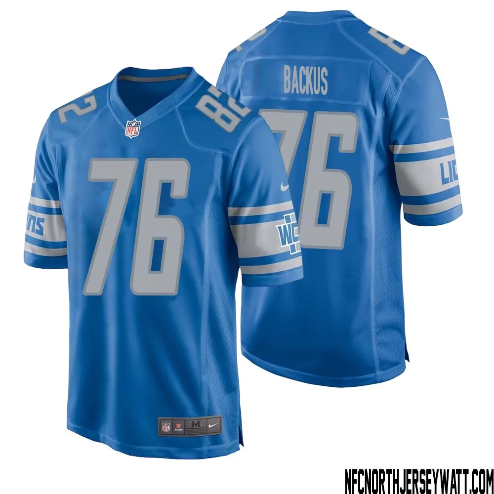 Jeff Backus No 76 Men Blue Detroit Lions Player Home Game Jersey